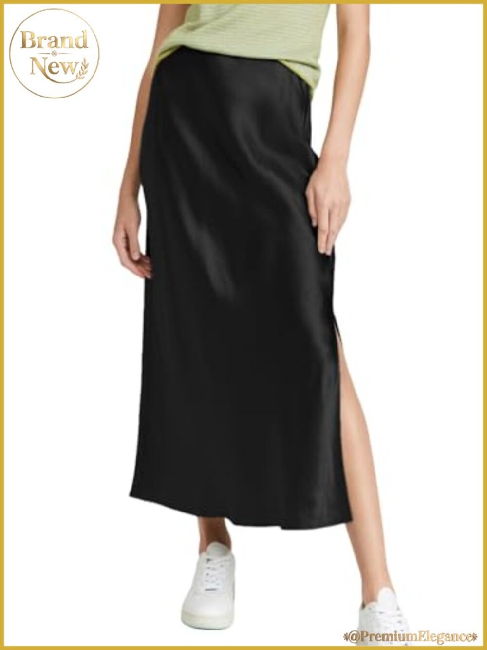 Satin Maxi Skirt High Waisted Slit A Line Elegant Long Skirt